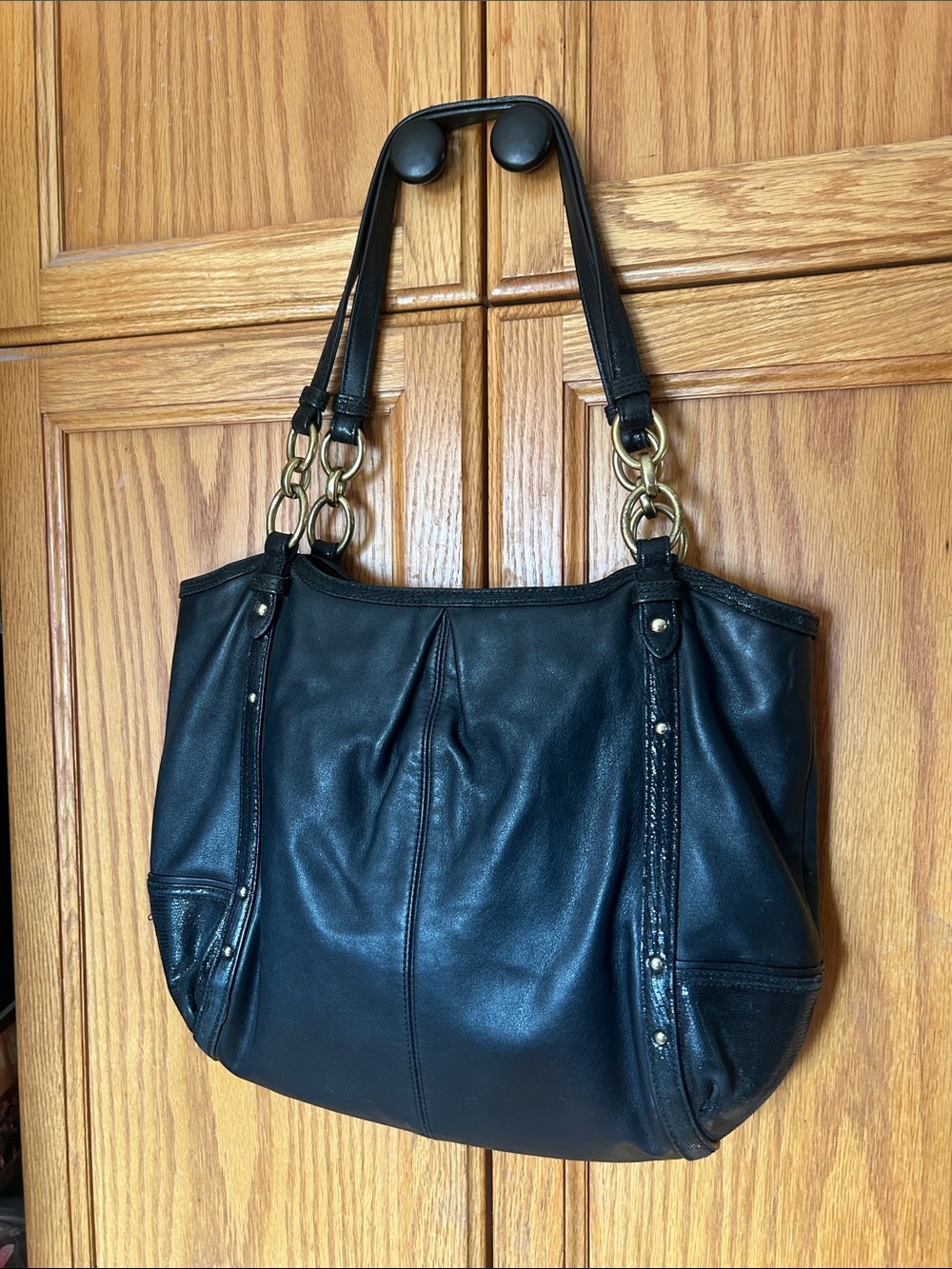 Coach Alexandra Black Leather Tote Bag with Gold Hardware